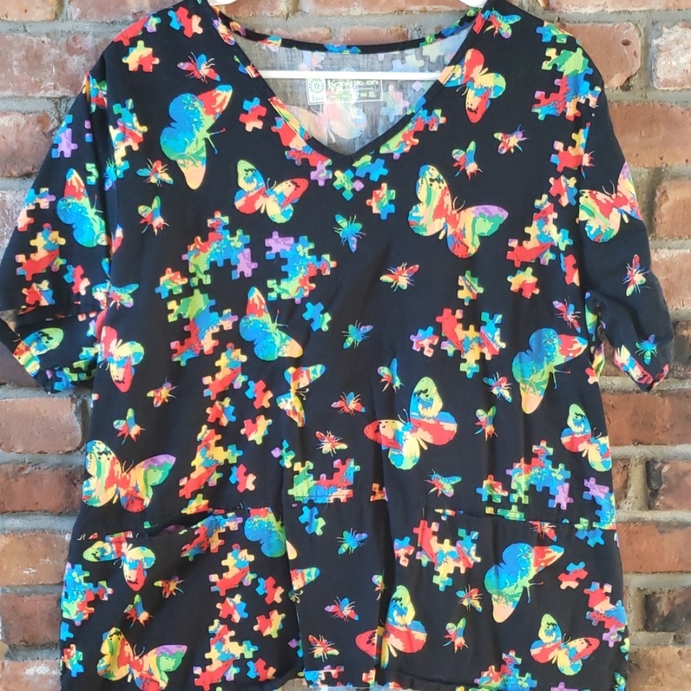 XL scrub top Autism awareness rainbow